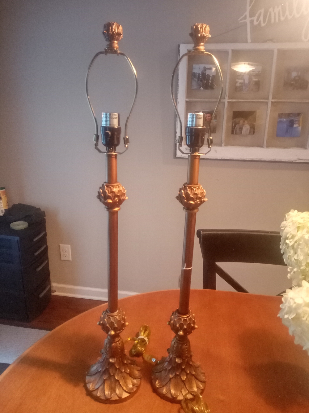 Pair of Decorative Gold Table Lamps with Leaf Motif